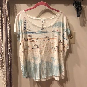 Beach print linen T-shirt size xl